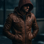 Leonardo Leather Hooded Jacket