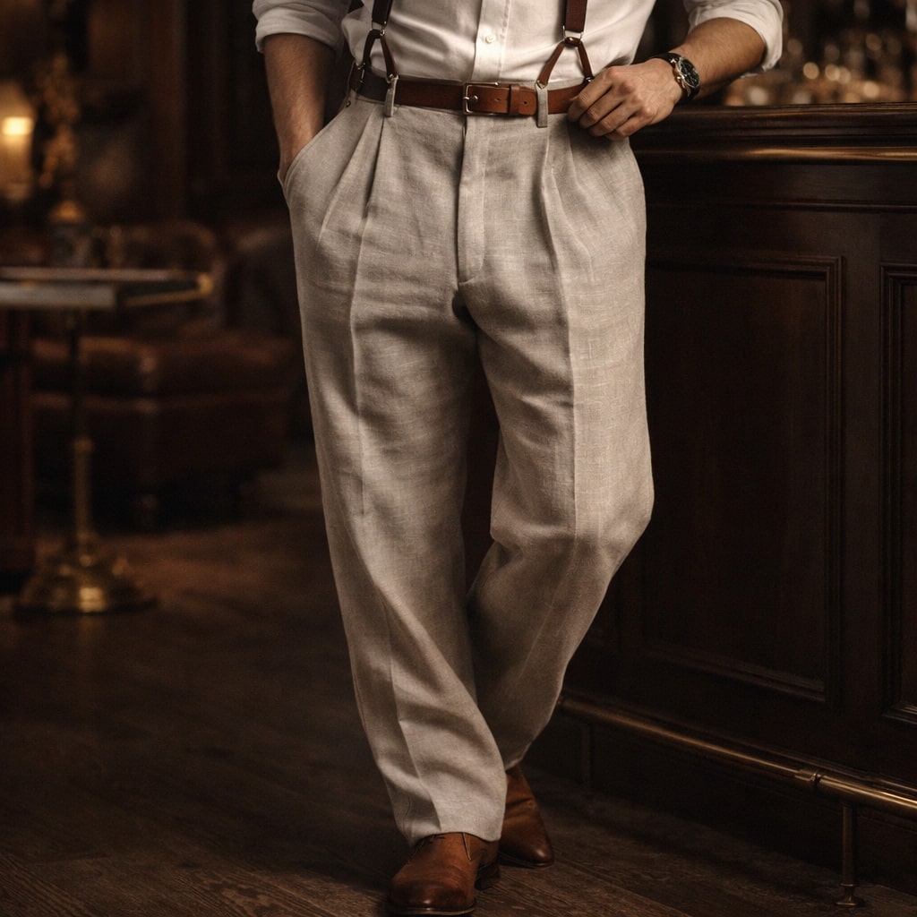 Lorenzo Pantalón de Algodón con Pliegues