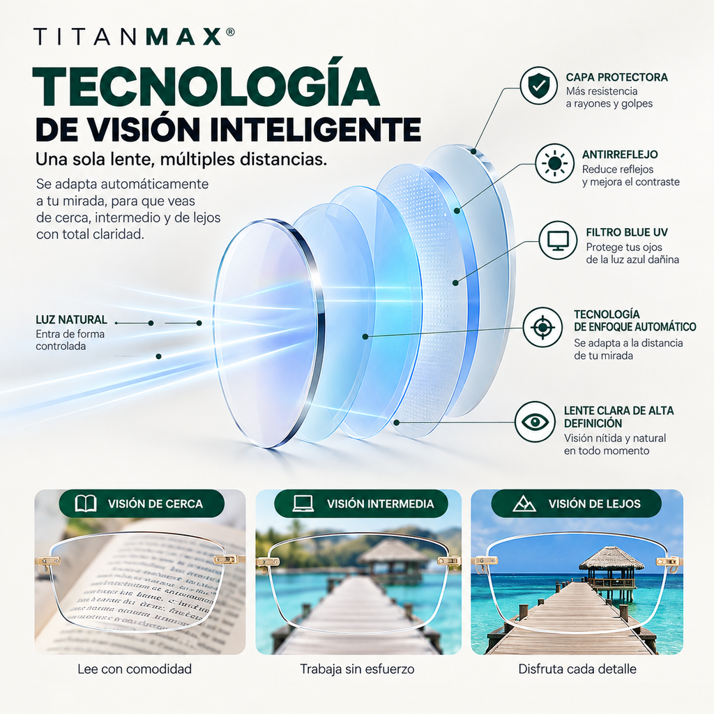 TitanMax® – Lentes Bifocales Sin Montura para Cerca y Lejos con Zoom Adaptativo