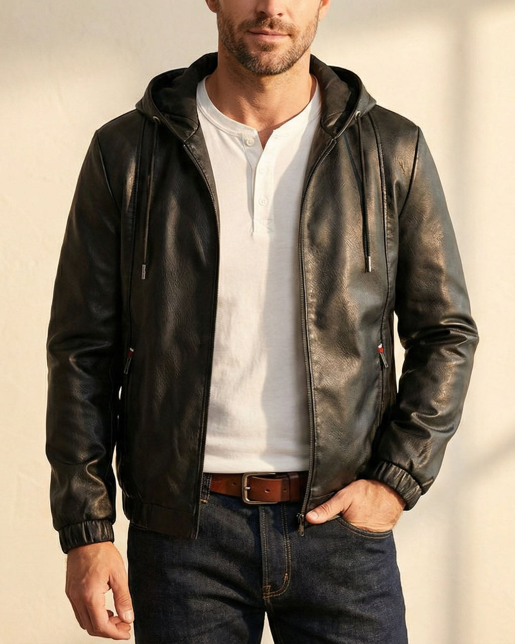 Lorenzo Leather Hooded Jacket