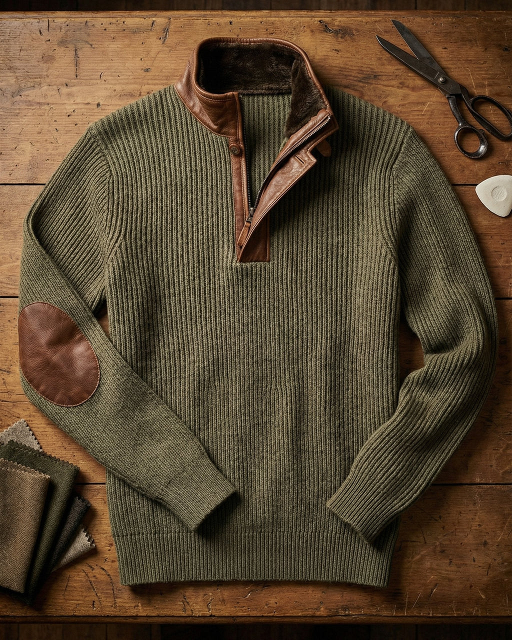 Dario Leather-Trim Half-Zip Sweater