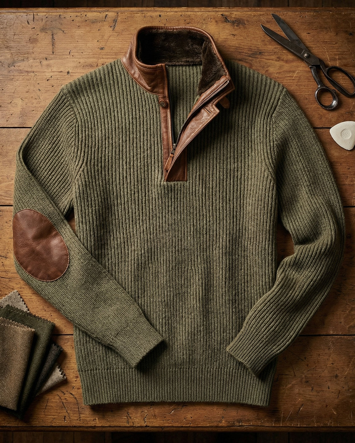 Dario Leather-Trim Half-Zip Sweater