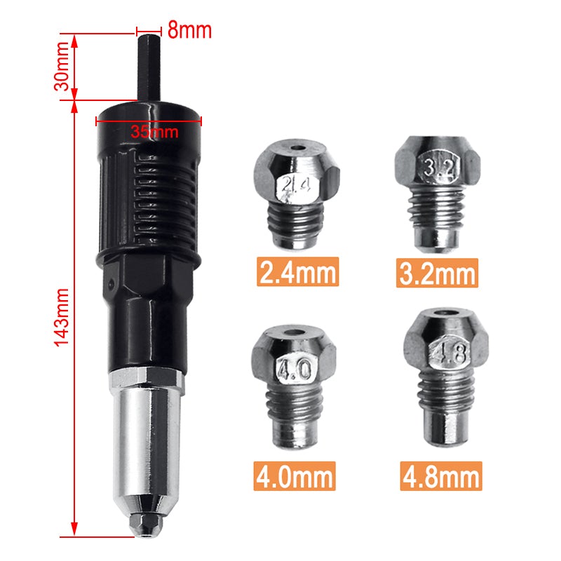 Adaptador Remachador para Taladro con 4 Boquillas