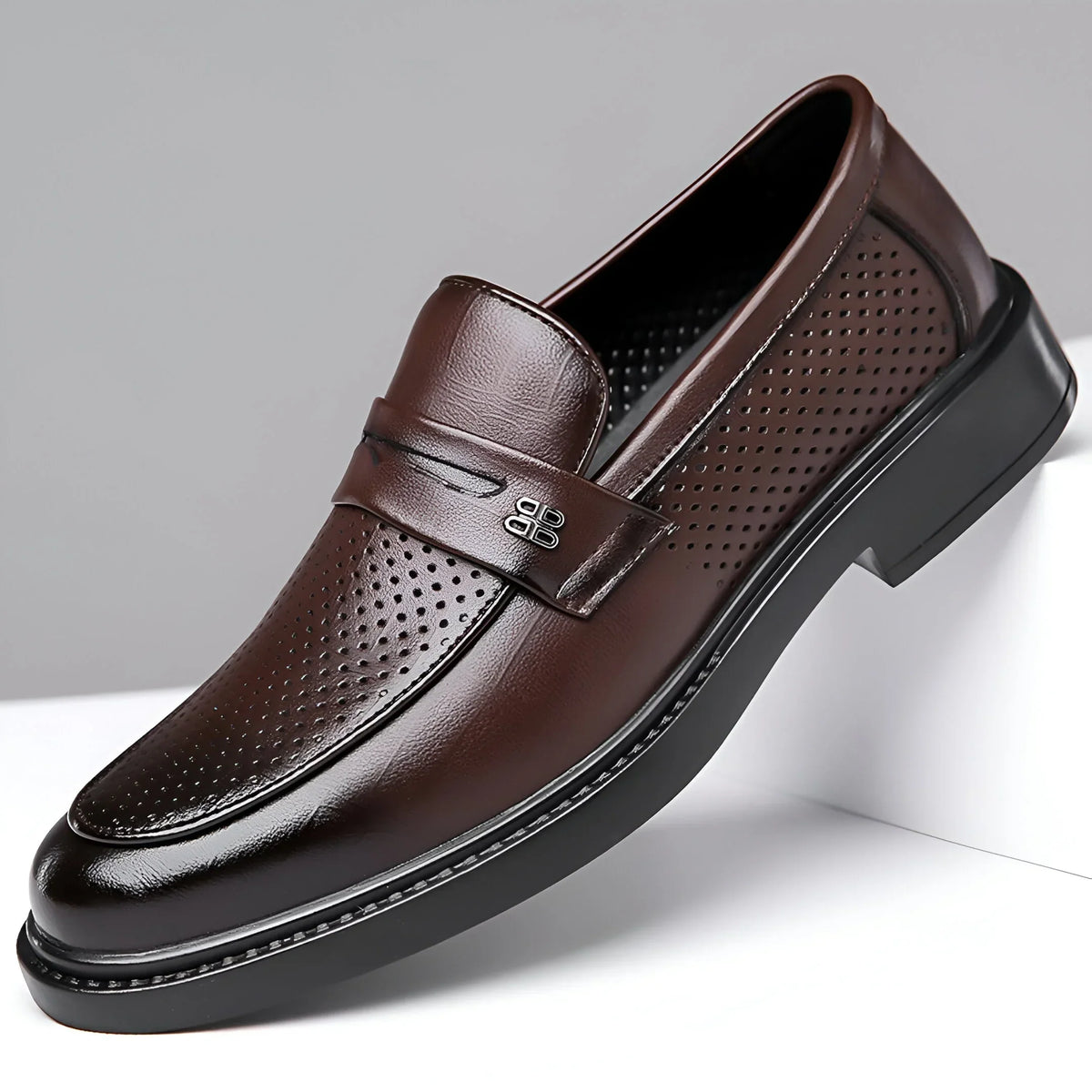 Biagio Penny Perforated Leather Loafers