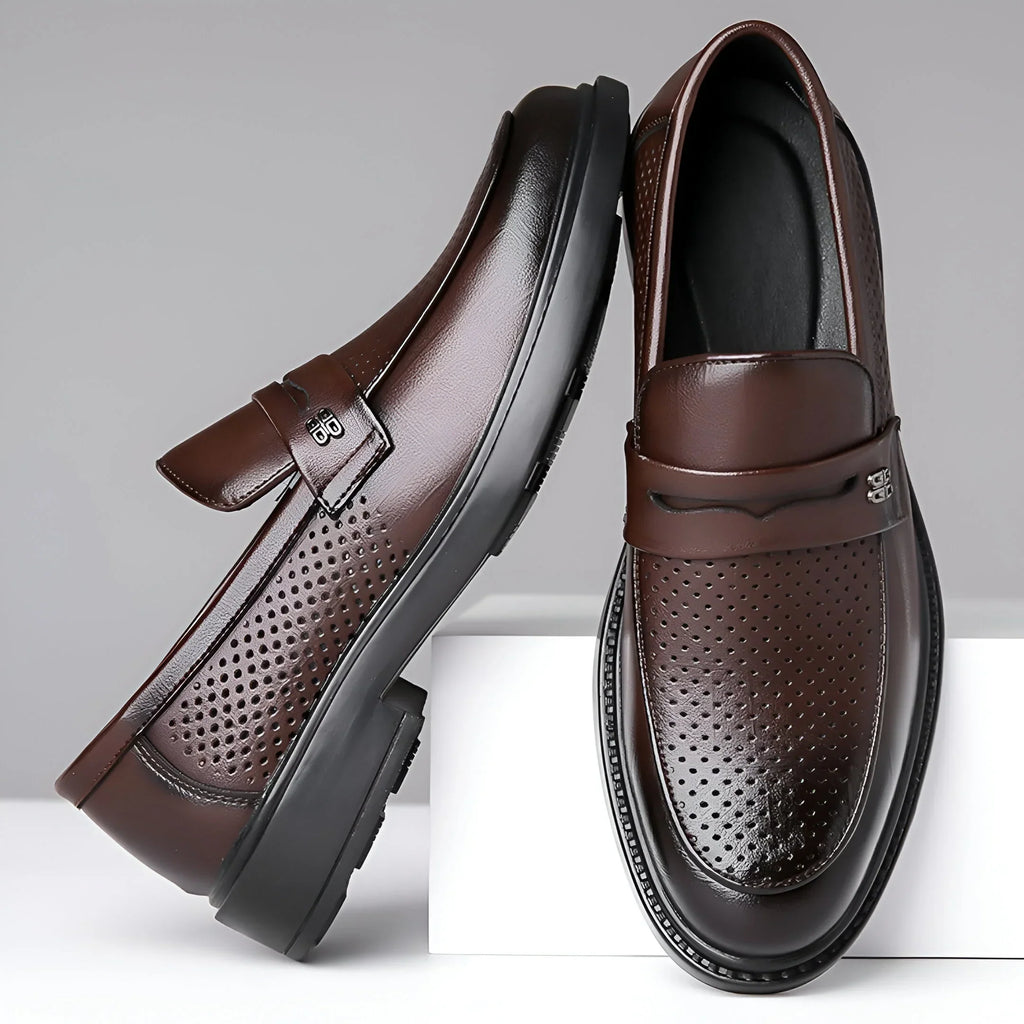 Biagio Penny Perforated Leather Loafers