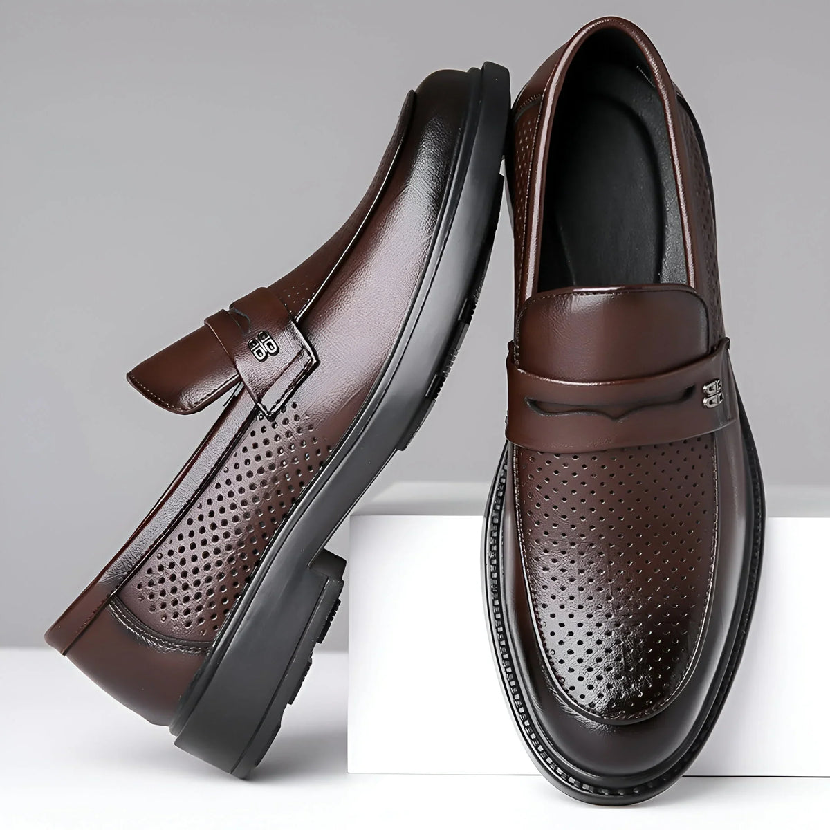 Biagio Penny Perforated Leather Loafers