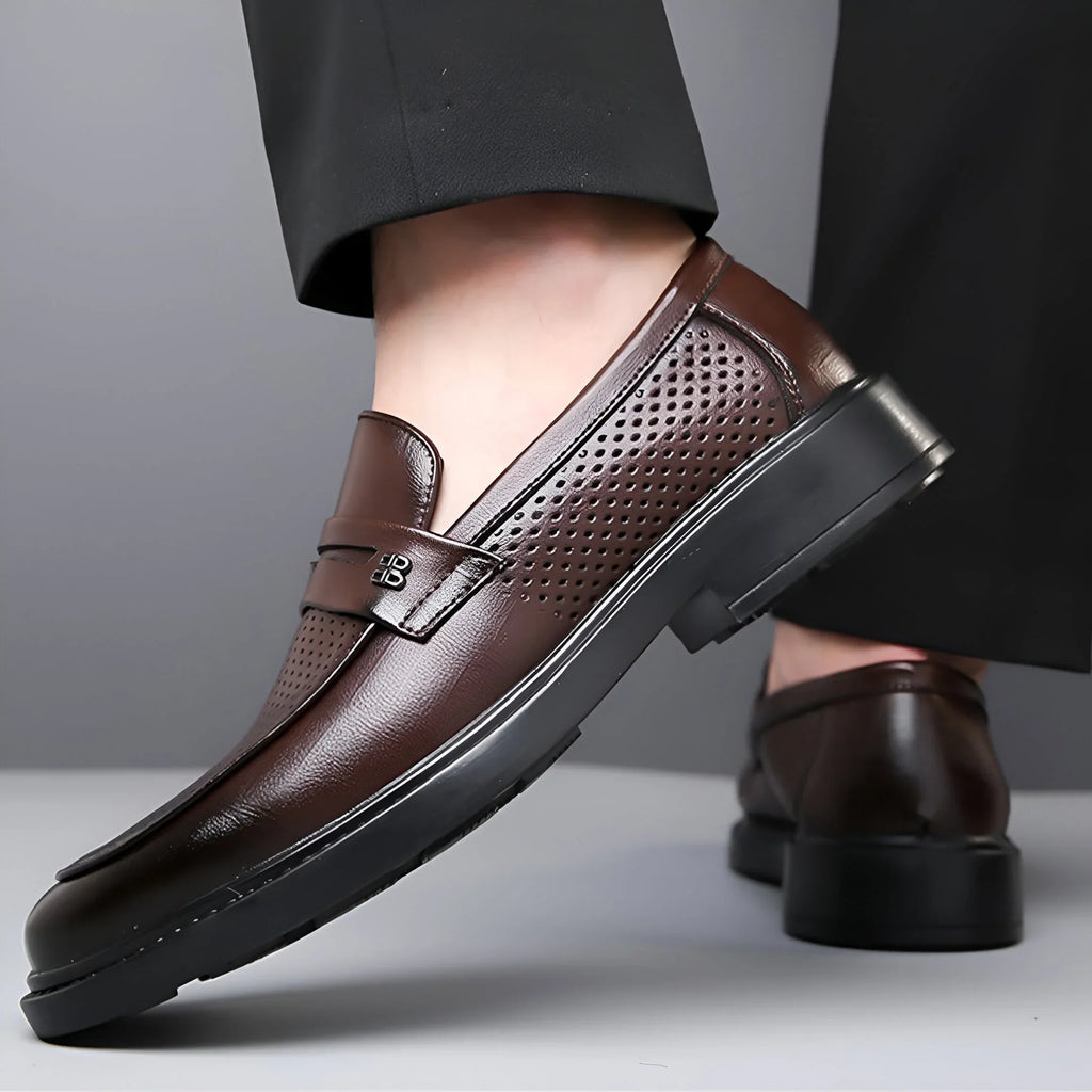 Biagio Penny Perforated Leather Loafers
