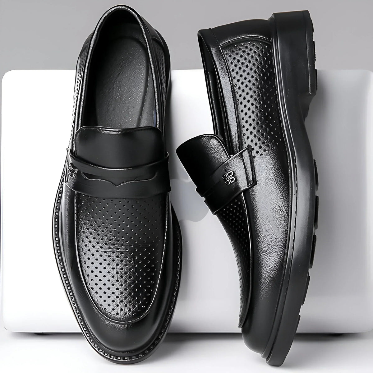 Biagio Penny Perforated Leather Loafers