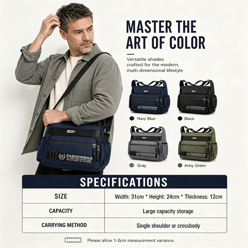 Bolso Mensajero para Hombre Resistente al Agua Multibolsillos