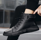 Botines de Piel Negros para Hombre con Cierre y Correa
