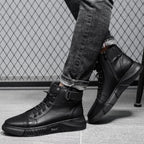 Botines de Piel Negros para Hombre con Cierre y Correa