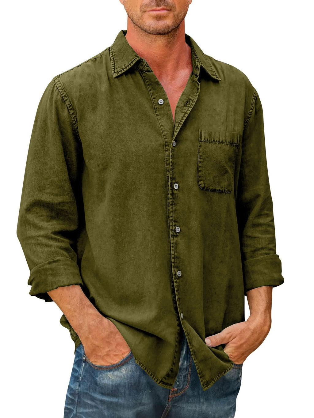 Camisa Casual Manga Larga para Hombre con Bolsillo