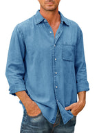 Camisa Casual Manga Larga para Hombre con Bolsillo