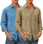 Camisa Casual Manga Larga para Hombre con Bolsillo