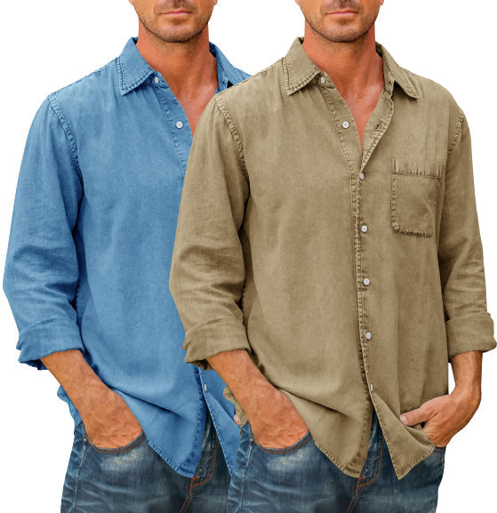 Camisa Casual Manga Larga para Hombre con Bolsillo