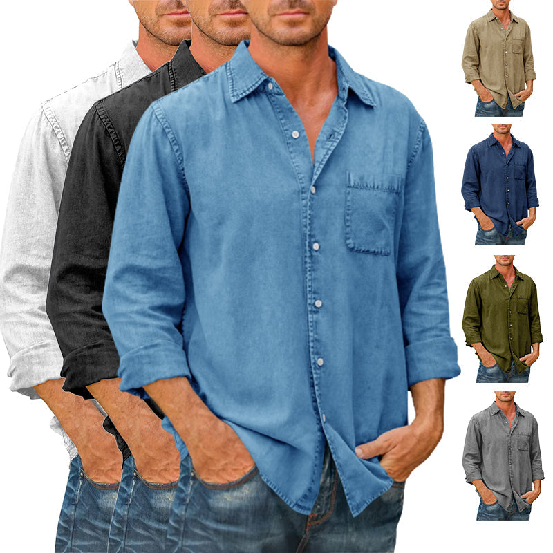 Camisa Casual Manga Larga para Hombre con Bolsillo