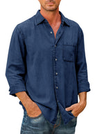 Camisa Casual Manga Larga para Hombre con Bolsillo