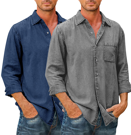 Camisa Casual Manga Larga para Hombre con Bolsillo