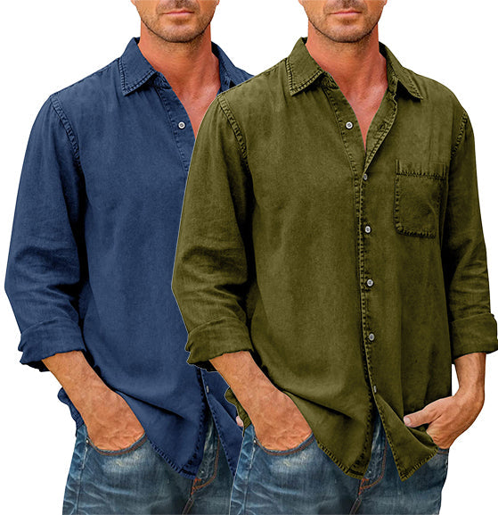 Camisa Casual Manga Larga para Hombre con Bolsillo
