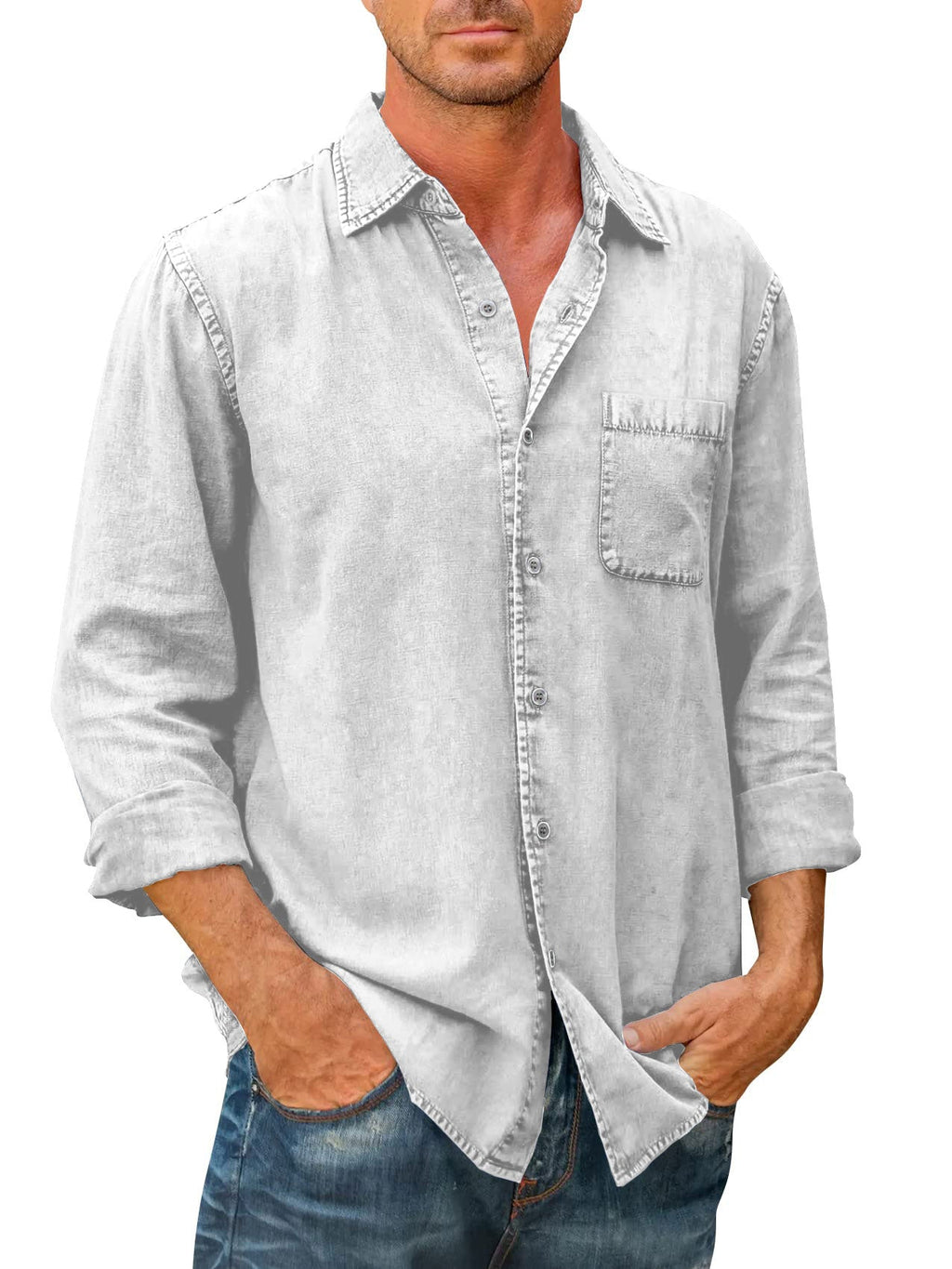 Camisa Casual Manga Larga para Hombre con Bolsillo