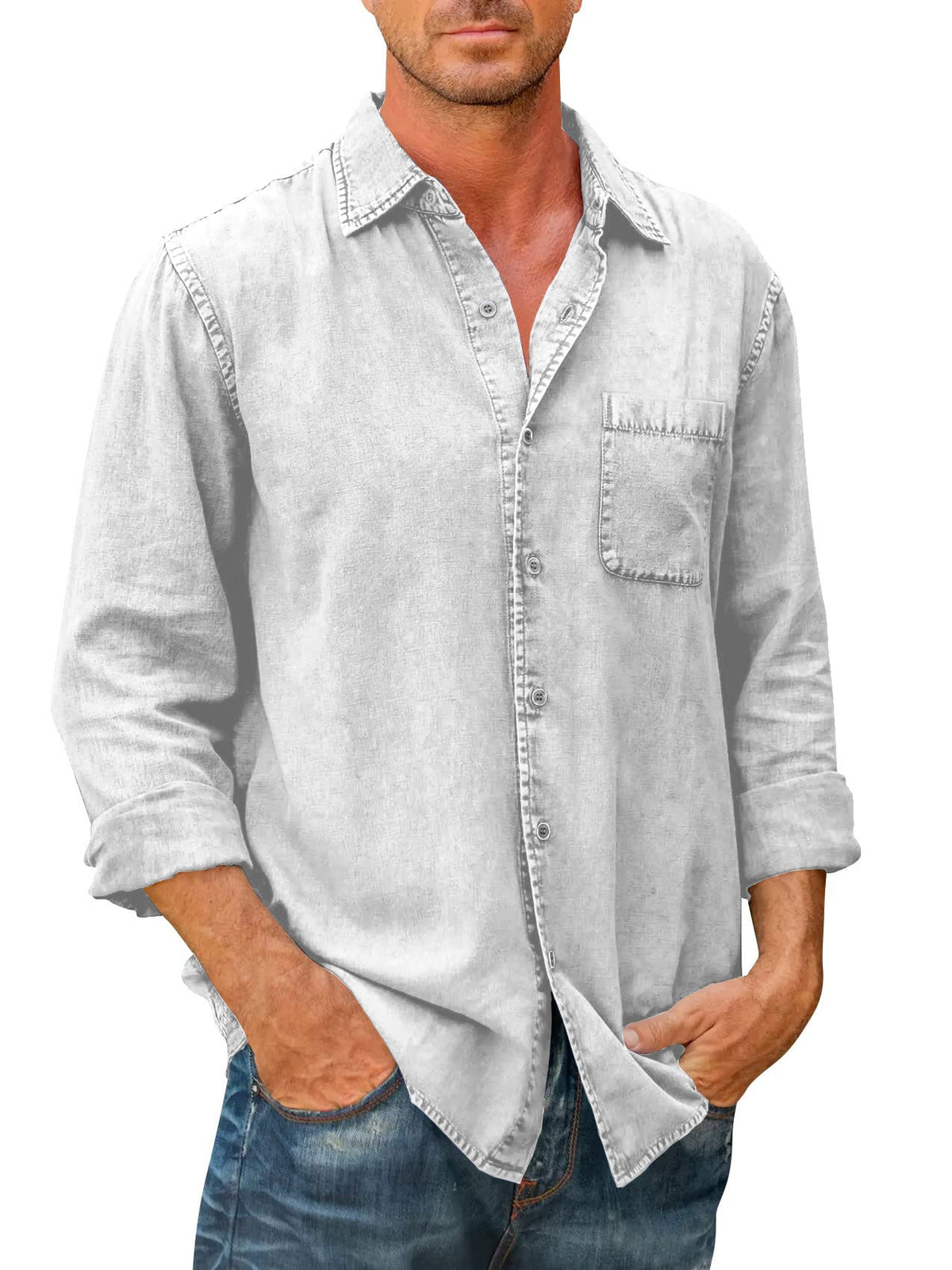 Camisa Casual Manga Larga para Hombre con Bolsillo