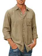 Camisa Casual Manga Larga para Hombre con Bolsillo