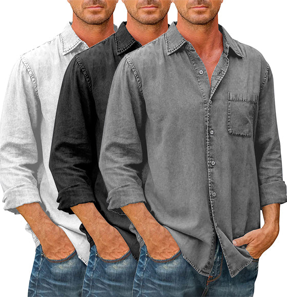 Camisa Casual Manga Larga para Hombre con Bolsillo