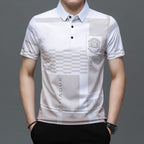 Camisa Estampada Manga Corta de Seda Fría para Hombre
