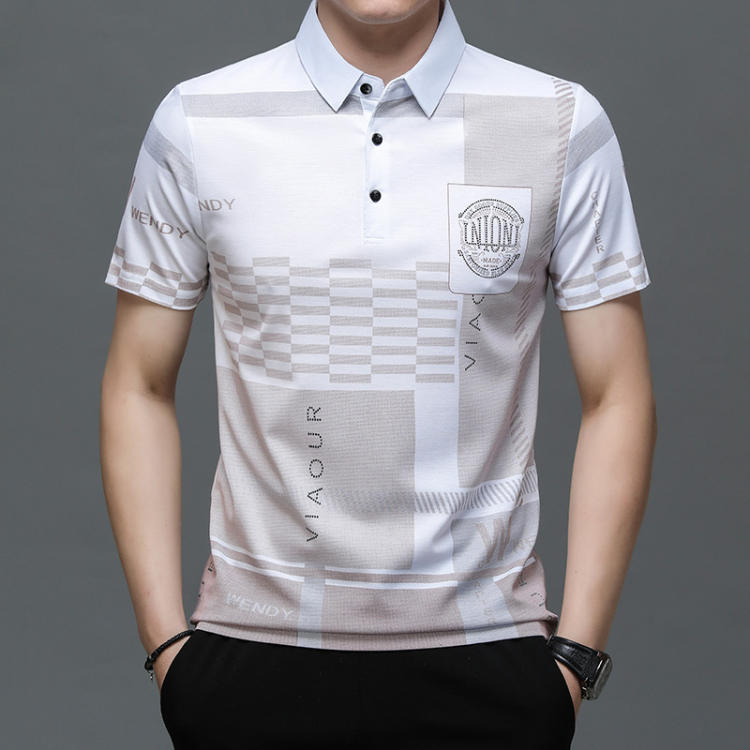 Camisa Estampada Manga Corta de Seda Fría para Hombre