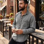 Camisa Lavada Manga Larga para Hombre con Bolsillo