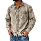 Camisa Lavada Manga Larga para Hombre con Bolsillo