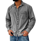 Camisa Lavada Manga Larga para Hombre con Bolsillo