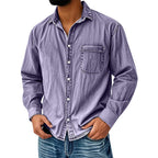 Camisa Lavada Manga Larga para Hombre con Bolsillo