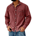 Camisa Lavada Manga Larga para Hombre con Bolsillo
