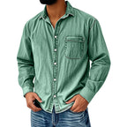 Camisa Lavada Manga Larga para Hombre con Bolsillo