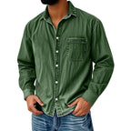 Camisa Lavada Manga Larga para Hombre con Bolsillo
