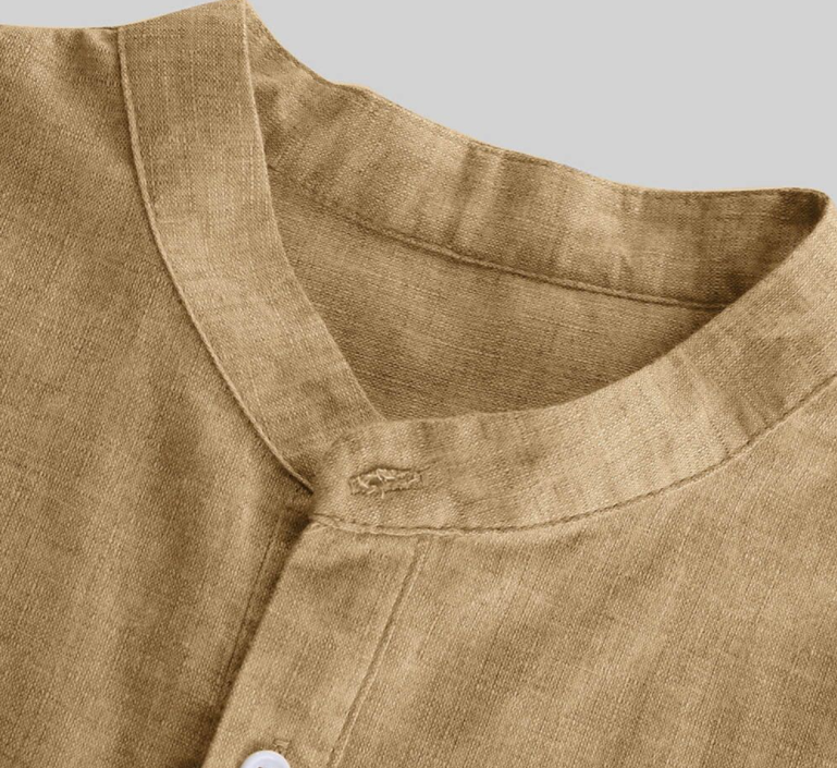 Camisa de Lino Manga Corta Cuello Mao para Hombre