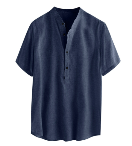 Camisa de Lino Manga Corta Cuello Mao para Hombre