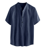 Camisa de Lino Manga Corta Cuello Mao para Hombre