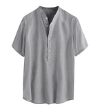 Camisa de Lino Manga Corta Cuello Mao para Hombre