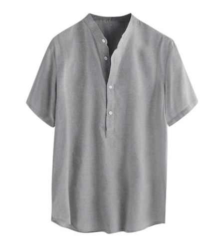 Camisa de Lino Manga Corta Cuello Mao para Hombre