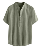 Camisa de Lino Manga Corta Cuello Mao para Hombre