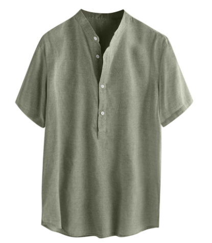 Camisa de Lino Manga Corta Cuello Mao para Hombre