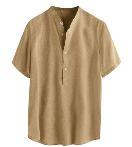Camisa de Lino Manga Corta Cuello Mao para Hombre