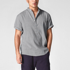 Camisa de Lino Manga Corta Cuello Mao para Hombre