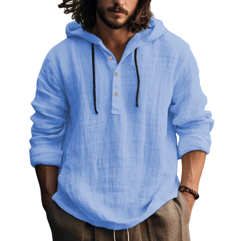 Camisa de Lino con Capucha para Hombre Manga Larga
