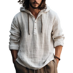 Camisa de Lino con Capucha para Hombre Manga Larga