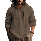 Camisa de Lino con Capucha para Hombre Manga Larga