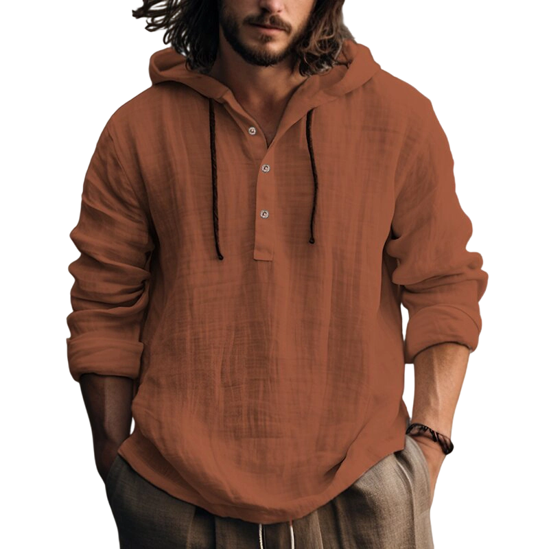 Camisa de Lino con Capucha para Hombre Manga Larga