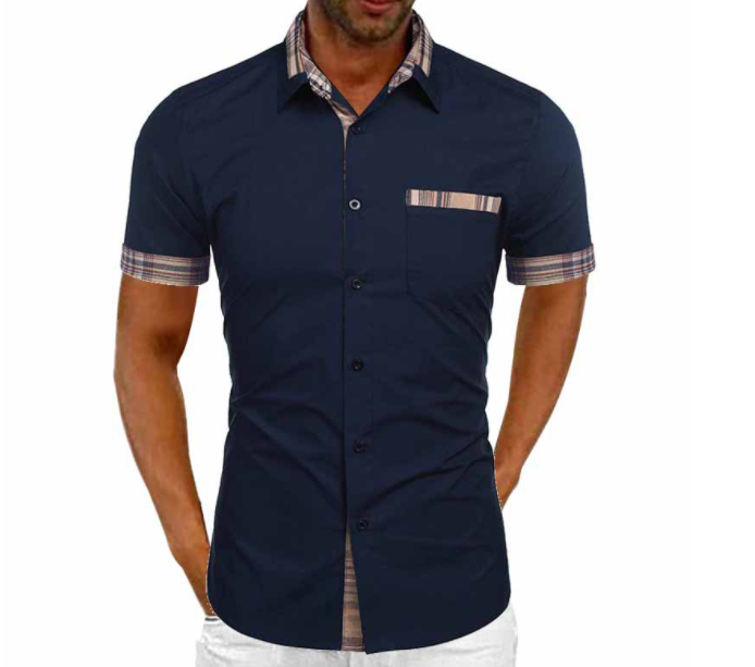 Camisa Manga Corta para Hombre con Detalle a Cuadros